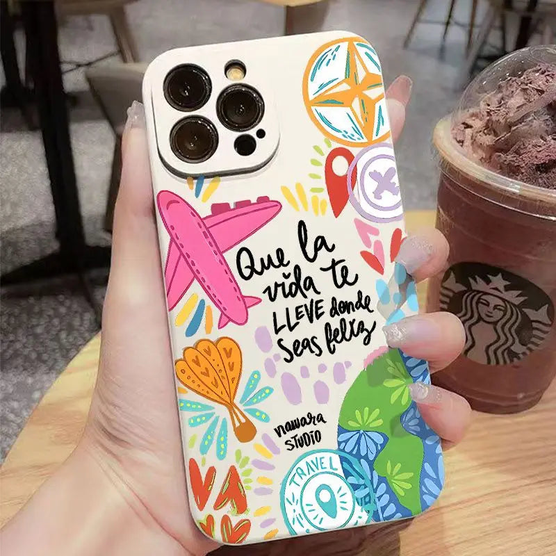 Graffiti Travel Airplane Pattern Phone Case For iPhone 17 16 Pro Max 11 13 12 14 15 16 7 8 Plus XS Max XR X 16E Air Cases Cover