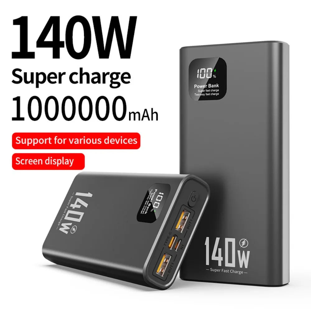 For iPhone Huawei Samsung Xiaomi 100000mAh Power Bank 140W Super Fast Charging Powerbank Portable External Battery Charger