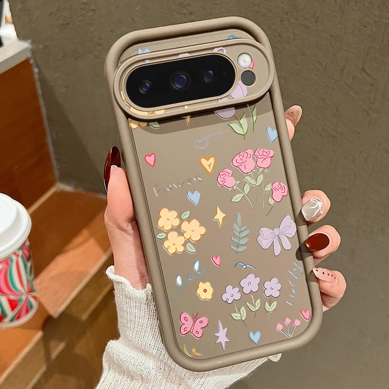INS Cartoon Flowers Soft TPU Phone Case For Google Pixel 8 Pro 8A 9 Pro XL 7A Shockproof Silicone Cover For Pixel 9 8 7 Pro
