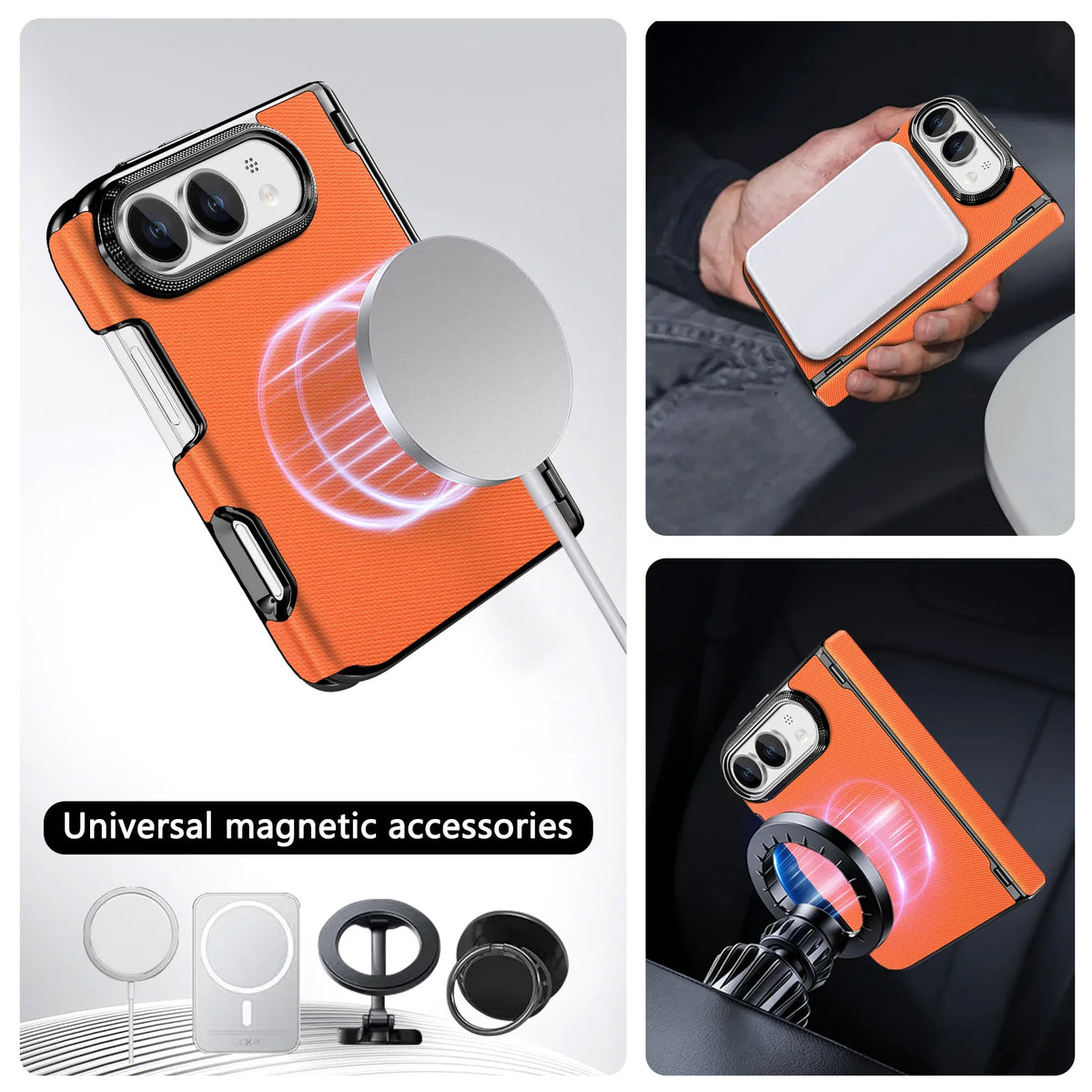 For iPhone Ultra 18 Fold Case Luxury Leather Matte Magnetic Wireless Charging Shockproof Protection Hard Back Cover Accessories