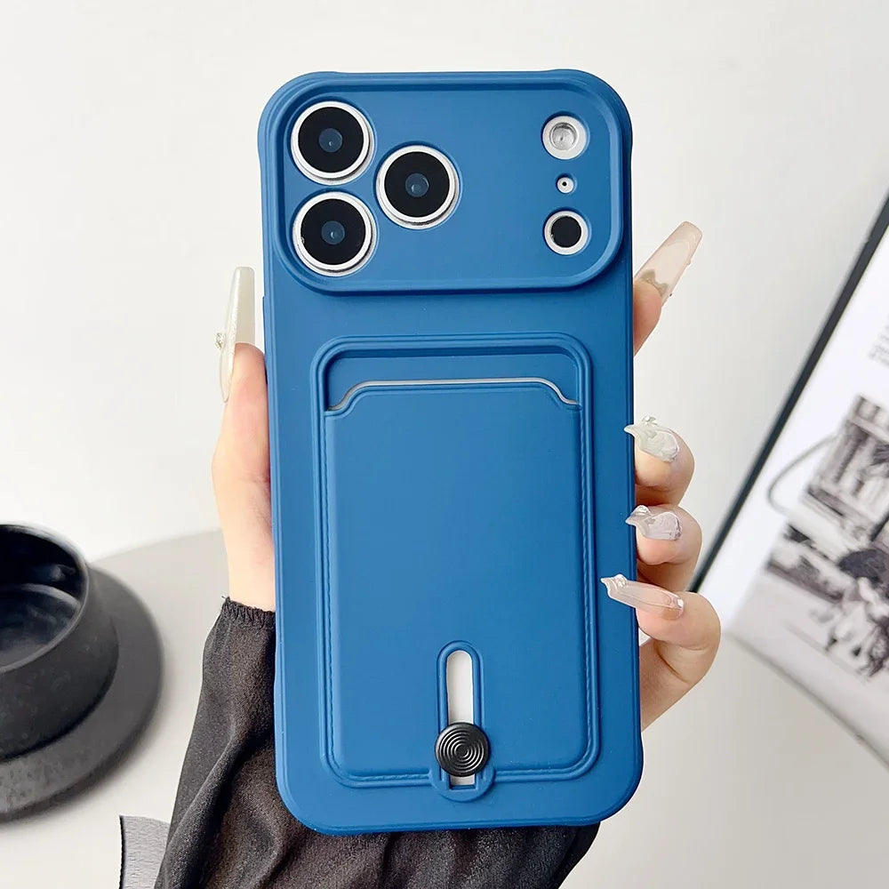 Fine hole sliding card holder silicone phone case for iPhone 17 17E 16E 16 15 14 13 12 11 Pro Max Air Mini shockproof soft Cover