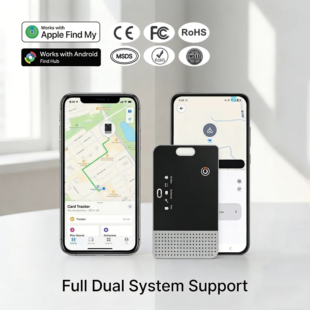 Ultra Thin Smart Tracking Card Wallet Tracker Rechargeable Dual System Item Finder for Apple Find My & Android Find Hub Device