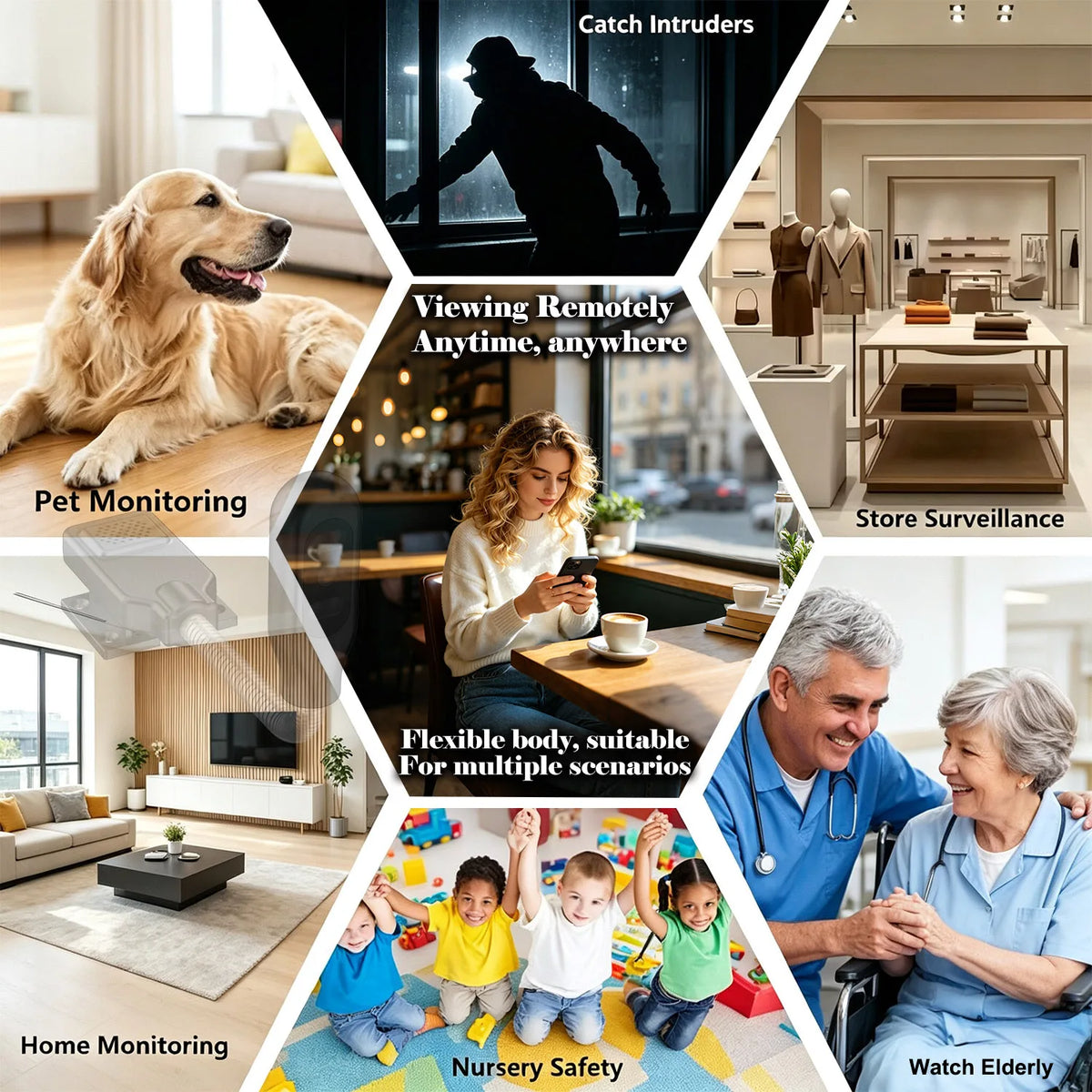 PNZEO Smart Flexible Gooseneck Baby & Pet Monitor Camera Motion Detection Two-Way Audio Home Security Camera