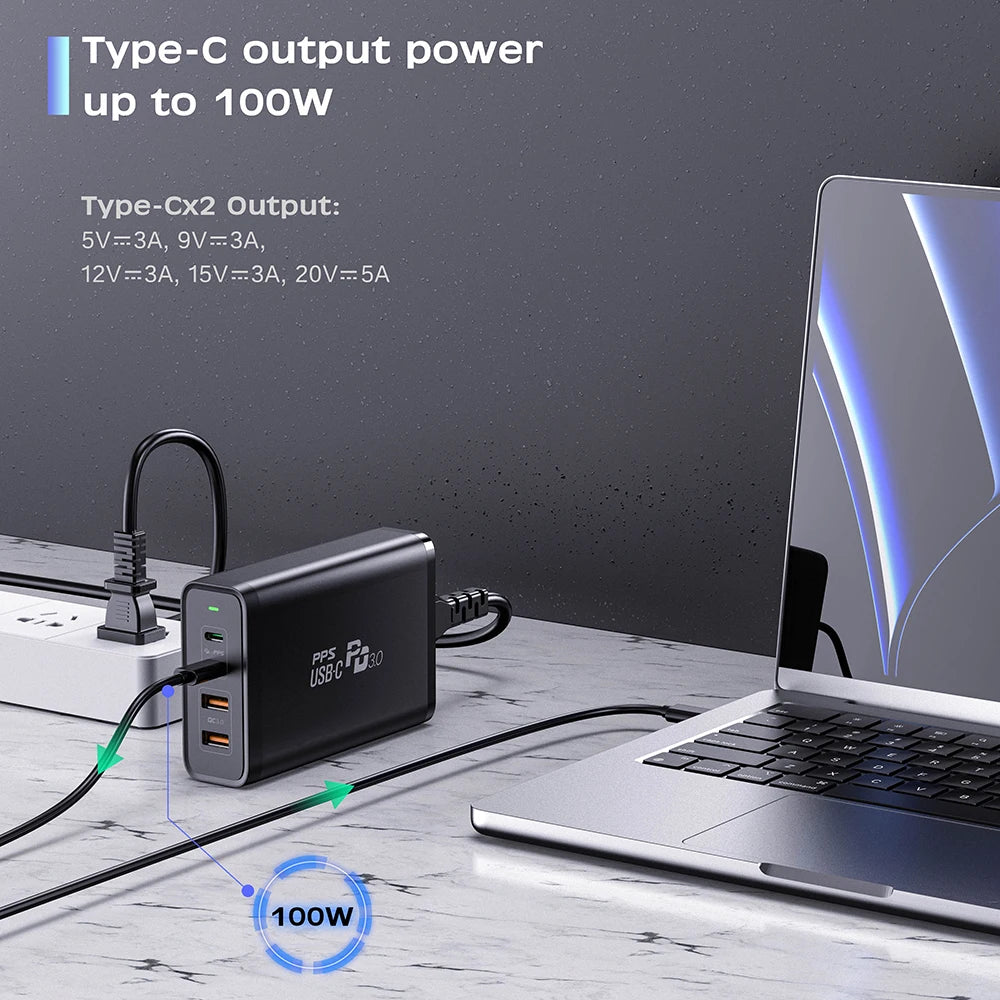 245W USB C Power Adapter 4 Ports GaN Desktop Charging Station PD100W PPS45W Fast Charger for MacBook iPhone 15 Samsung S23 Ultra