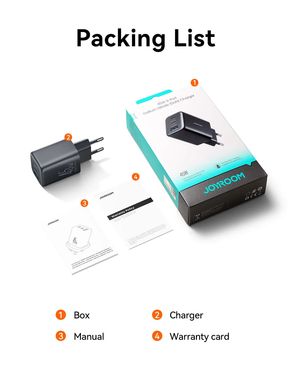 Joyroom 45W USB C/L/A Charger Mini Wall Charger EU UK Adapter Phone Charger for iPhone Earphone Mobile Phone Charger TO1