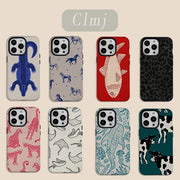 Luxury Clmj Art Cute animals Phone Case for iPhone 17 16e 16 15 14 13 12 11 X XS XR XSMAX 8 Air Pro Max Plus Double-layer Cover
