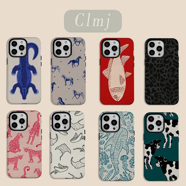 Luxury Clmj Art Cute animals Phone Case for iPhone 17 16e 16 15 14 13 12 11 X XS XR XSMAX 8 Air Pro Max Plus Double-layer Cover