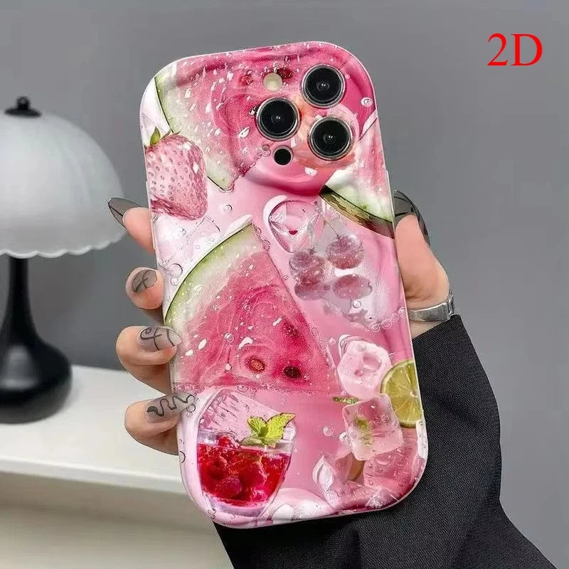 Summer Chilled Watermelon 2D Print Wavy Phone Case For Samsung Galaxy S26 S25 S24 Ultra S22 S23 S21 S20 FE Plus A55 A16 Cover