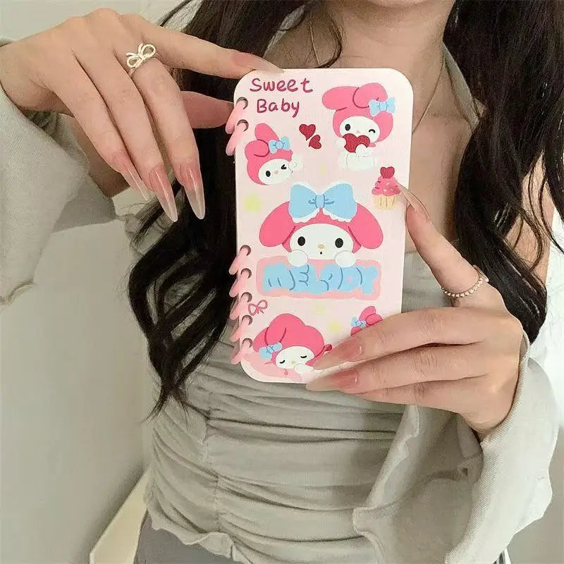 Sanrio 3D Cartoon Flip Notebook Kitty Kuromi Phone Holder Case for Samsung Galaxy S26 S25 S24 S23 S22 Ultra S21 S20 FE Cover