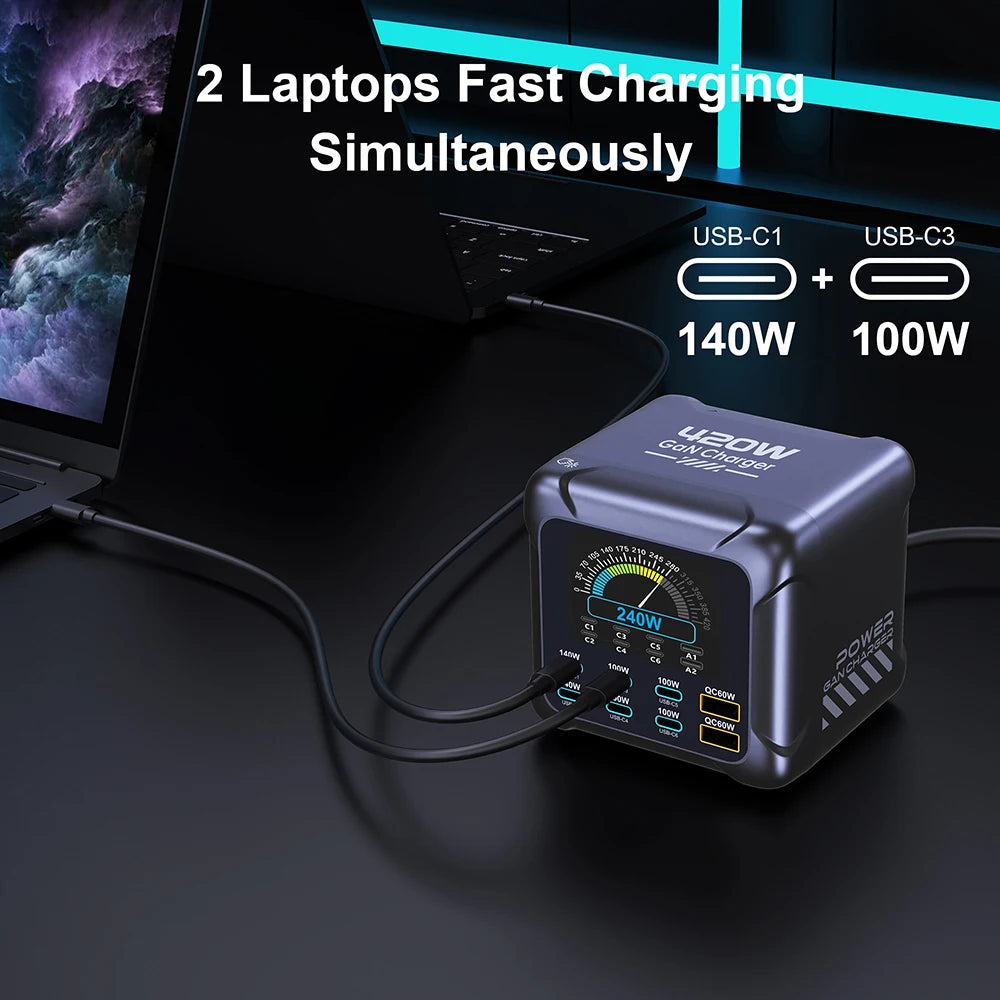 Ubigbuy 420W GaN Charger PPS PD3.1 140W USB Type C Charger Digital Display Fast Charging Station for MacBook iPhone 17 Samsung