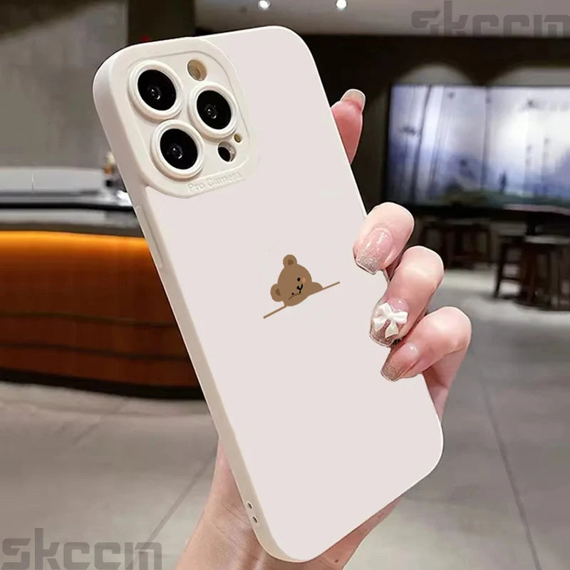 Cute Pocket Little Bear Print Design Phone Case for Samsung Galaxy S20 S21 S22 S23 S25 S24 FE Ultra Plus A55 A15 A35 A54 Cover