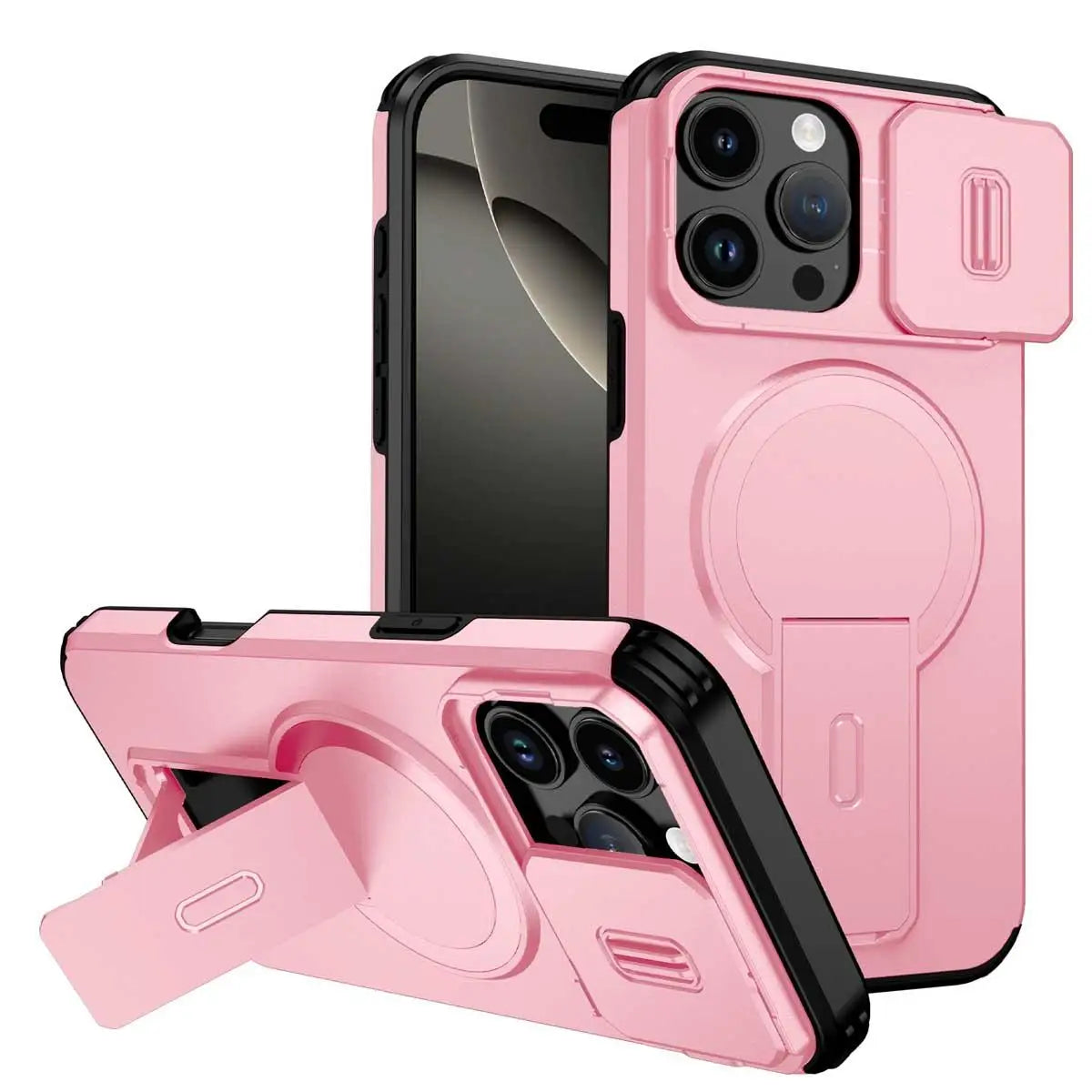 Heavy Duty Magnetic Camera Slide+Kickstand Phone Case For iPhone 16 15 14 13 12 11 Pro Max 16 15 14 Plus 13mini 12mini 16E17E 17
