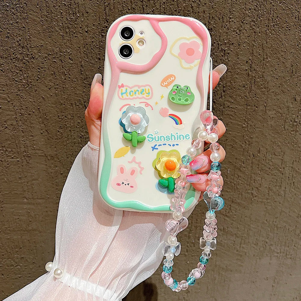 Cute 3D Pig Bracelet Wrist Chain Lanyard Clear Soft Phone Case For iPhone 17 16 13 14 15 Pro Max 11 12 XR XS X 7 8 Plus SE Cover