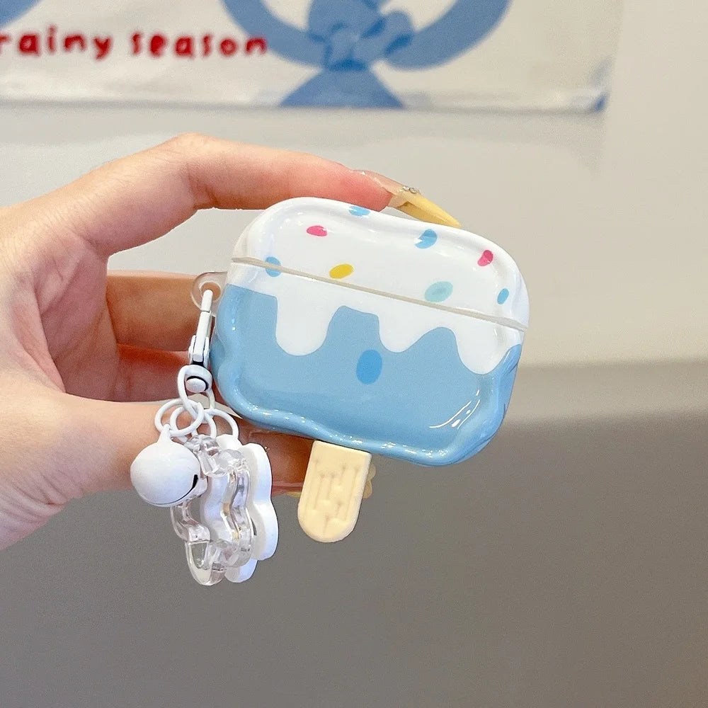 Cute Wavy Edge Ice Cream Earphone Case For AirPods 1 2 3 4 Pro 2 Bluetooth Headphone Charging Box Protective Cover With Pendant