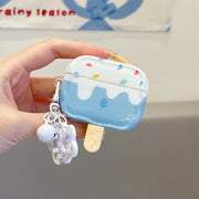 Cute Wavy Edge Ice Cream Earphone Case For AirPods 1 2 3 4 Pro 2 Bluetooth Headphone Charging Box Protective Cover With Pendant
