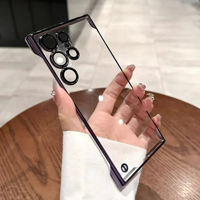 Luxury Plating Frameless Case For Samsung Galaxy S26 S25 S24 Ultra S23 Thin Transparent Camera Lens Protection Shockproof Cover