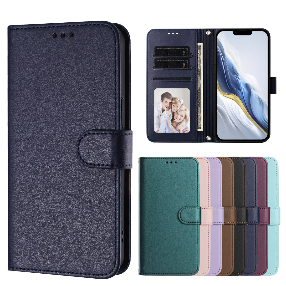 Solid Color Flip Wallet Leather Case For iPhone 18 17 13 14 15 16 12 18 Pro Max Air 16E 16 15 14 Plus 13 Mini Lanyard Back Cover