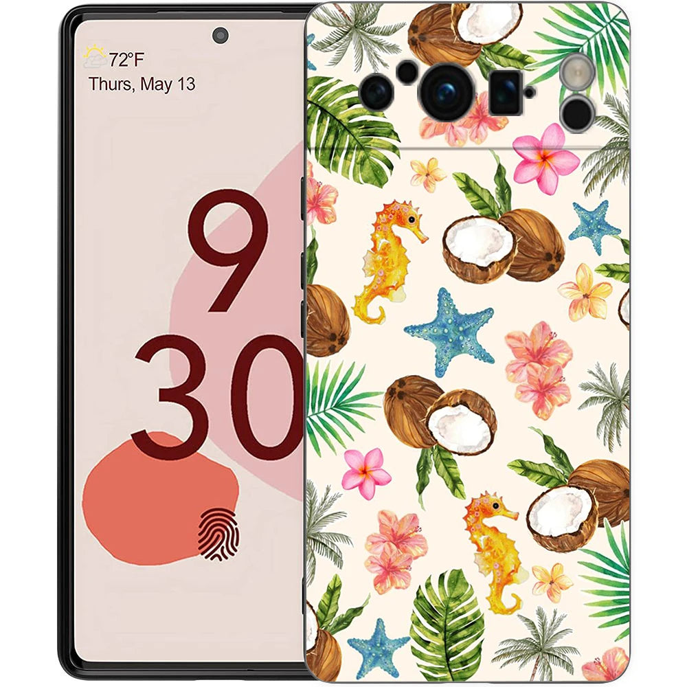 Summer Coconut Phone Case For Google Pixel 10A 10 9 8 7 6 Pro XL 9A 8A 6A 7A 5G Soft Shockproof TPU Black Cover