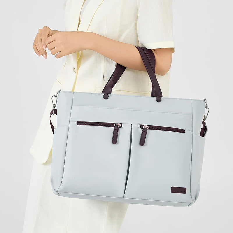[ Laptop Bag ] Nylon casual ladies' laptop bag, daily commuting briefcase, lightweight double main pocket single-shoulder bag