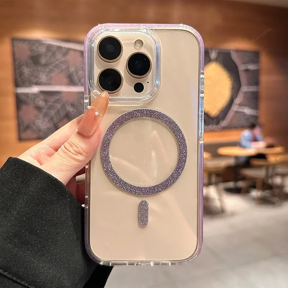 Glitter Color Blocking Magnetic Phone Case For iPhone 16E 15 14 13 12 11 16 Pro Max 15 16 Plus Luxury Protector Shockproof Cover