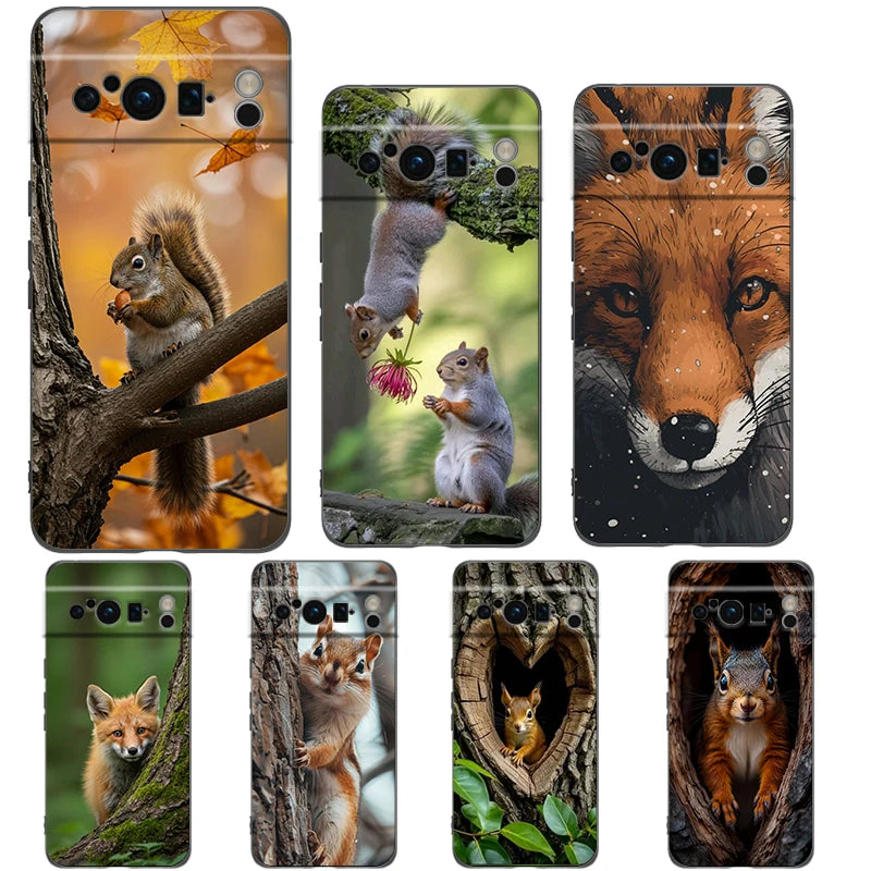 Cartoon Animal Bear Fox Squirrel Phone Case For Google Pixel 10 9 8 7 6 Pro XL 9A 8A 6A 7A 5G Soft Shockproof TPU Black Cover