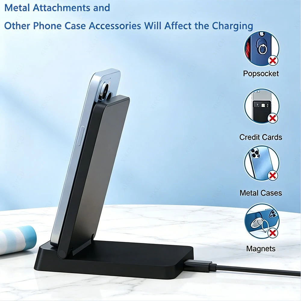 Foldable Magnetic Wireless Charger Phone Holder Stand For Magsafe iPhone 17 16 15 14 13 12 Pro Max Samsung Fast Charging Station