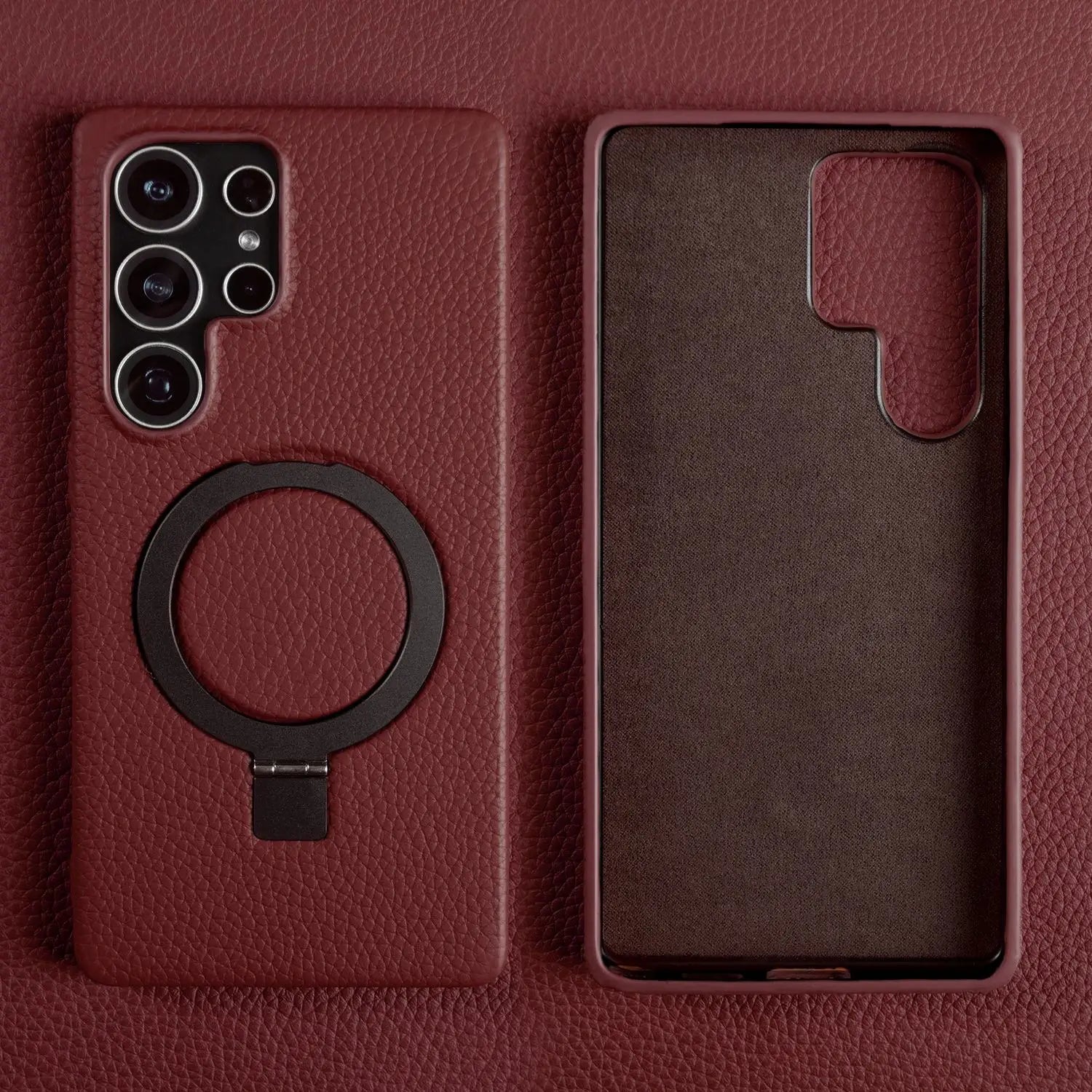 Magnet Ring Stand Phone Case For Samsung Galaxy S25 Ultra S24 S23 S22 S21 S20FE Cover Genuine Leather Case Magnetic Back Cover