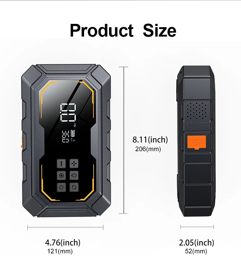 Vyvylabs Car Jump Starter with Air Compressor 150PSI Tire Inflator 4In 1 Emergency Battery Starter Power Bank LED Flashlight 12V