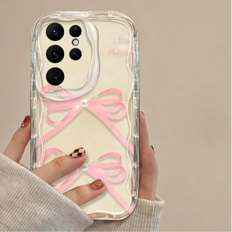 Black Bowknot Heart Phone Case for Samsung Galaxy S26 S25 S24 Ultra S23 S22 S21 S20 Plus FE A56 A55 A54 A35 A16 Silicone Cover