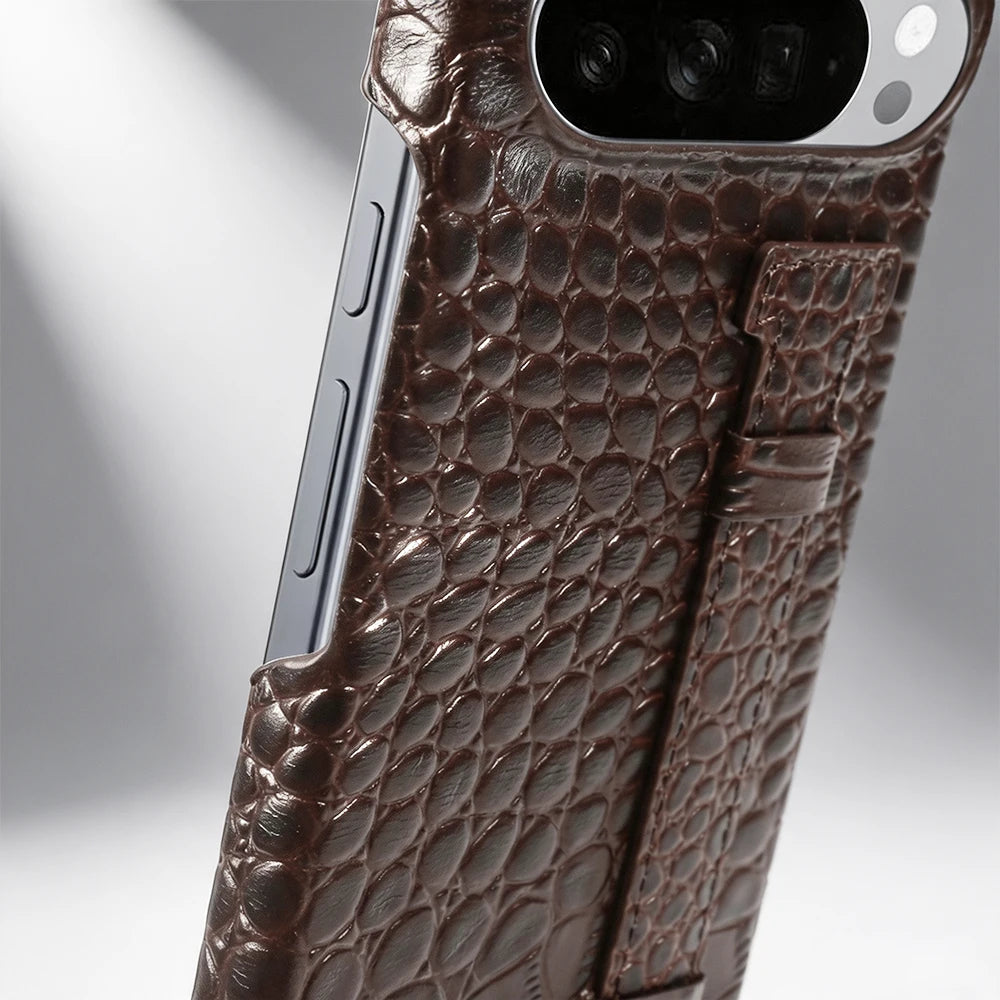 With Wrist Strap Crocodile Genuine Leather Case For Google Pixel 10 Pro 10A 9A 9Pro XL 8A 8 7A 7 6A 6 Pro 5A 5 Back Cover Cases