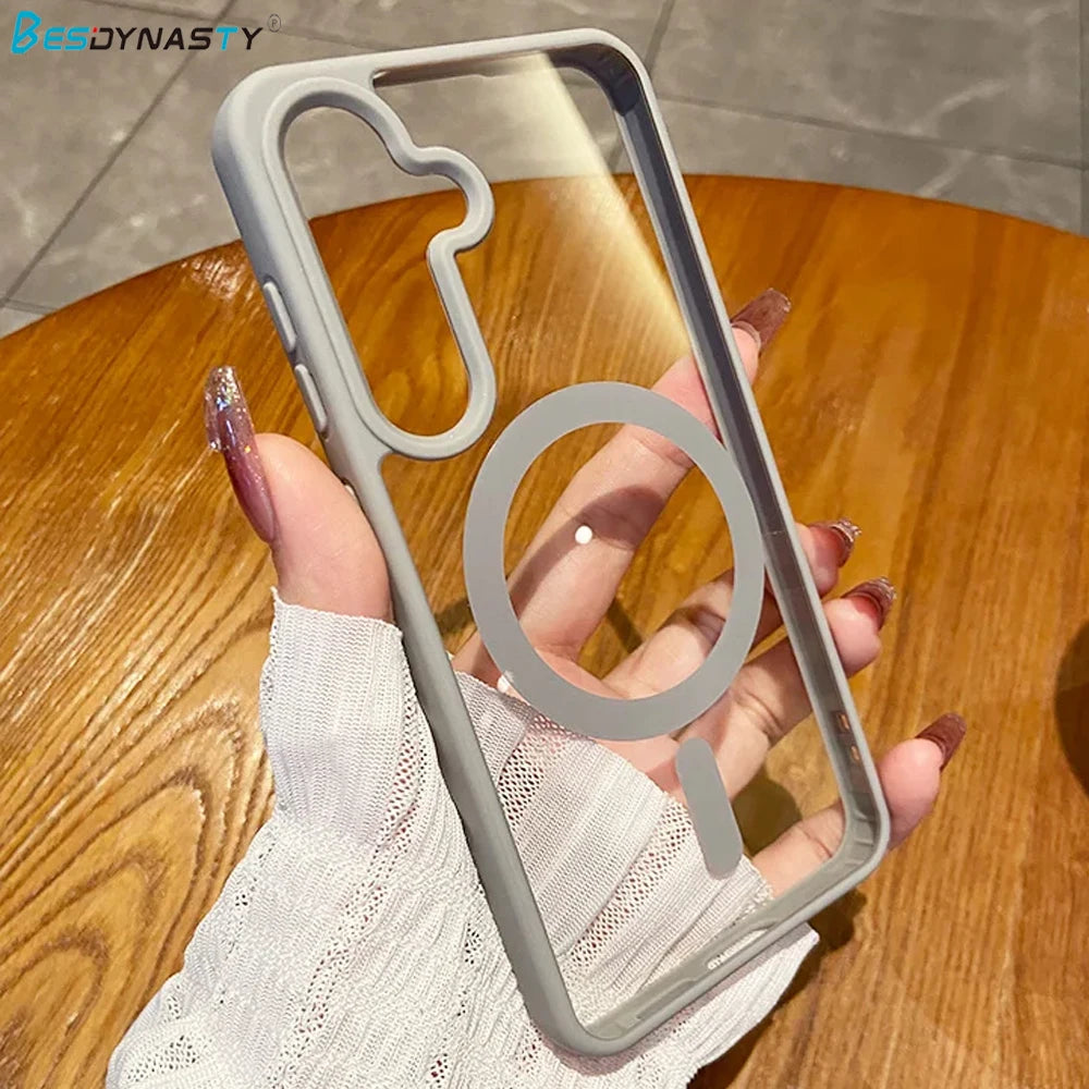 For Magsafe Wireless Charge Case for Samsung Galaxy S26 S25 FE S22 S23 Plus S24 Ultra Clear Shockproof Magnetic Bumper Cover
