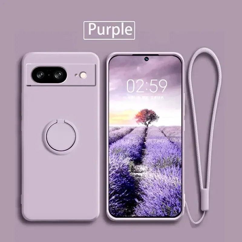 Liquid Silicone Skin Feel Magnetic Ring Stand Holder Case for Google Pixel 9A 9 Pro XL 8A 7A 6A 8 7 Pro 5G TPU Protection Cover