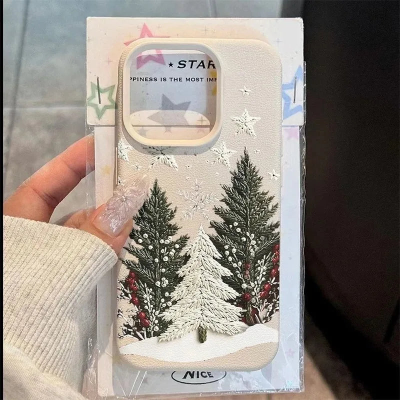 Christmas Tree Design Lychee Texture Phone Case For iPhone 17 16 15 14 13 12 11 Pro Max 17 Air 15 14 Plus X XS XR 16E Soft Cover