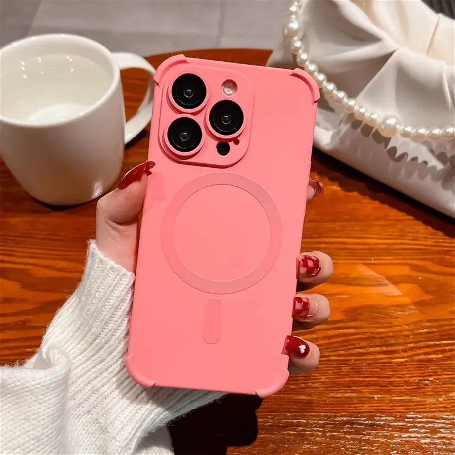 Magnetic Shockproof Silicone Bumper Phone Case For iPhone 17 16 15 14 13 12 Pro Max Plus For Magsafe Wireless Charge Cases Cover