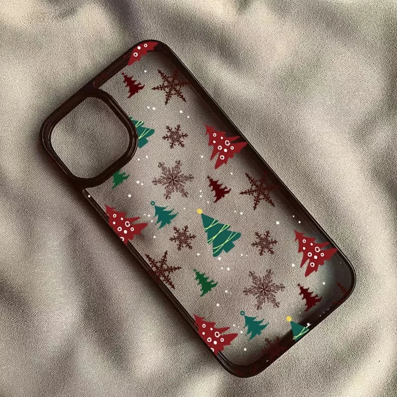 Christmas Tree Snowman Phone Case For iPhone 16 15 Pro Max 14 13 12 11 XR X XS Max 7 8 Plus SE 2020 Shockproof Clear Phone Cover