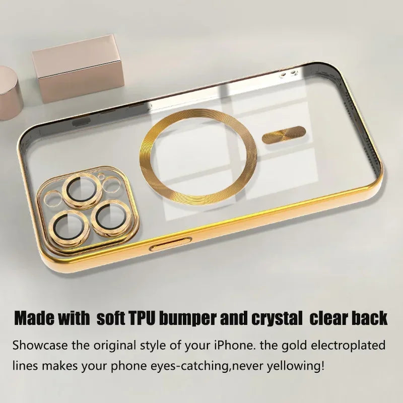 Full Protection Magnetic Wireless Charge Case For Magsafe For iPhone 17 16 15 14 13 12 Pro Max Case With Camera Lens Protector