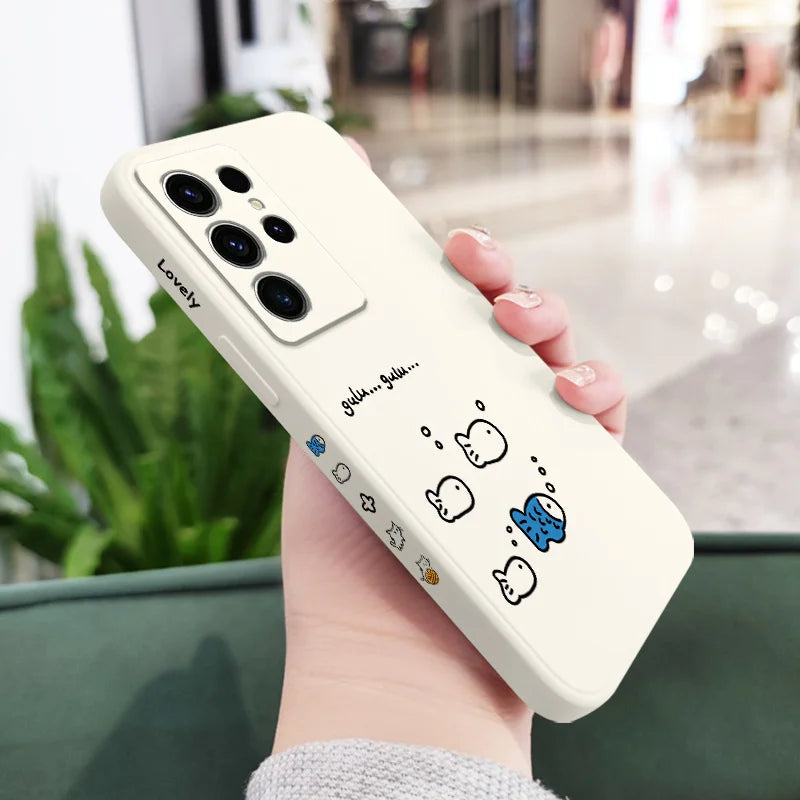 Cute Line Cat Phone Case For Samsung Galaxy S25 S24 S23 S22 S21 S20 S10 S10E Ultra Plus FE Note 20 Ultra 10 Plus Cover
