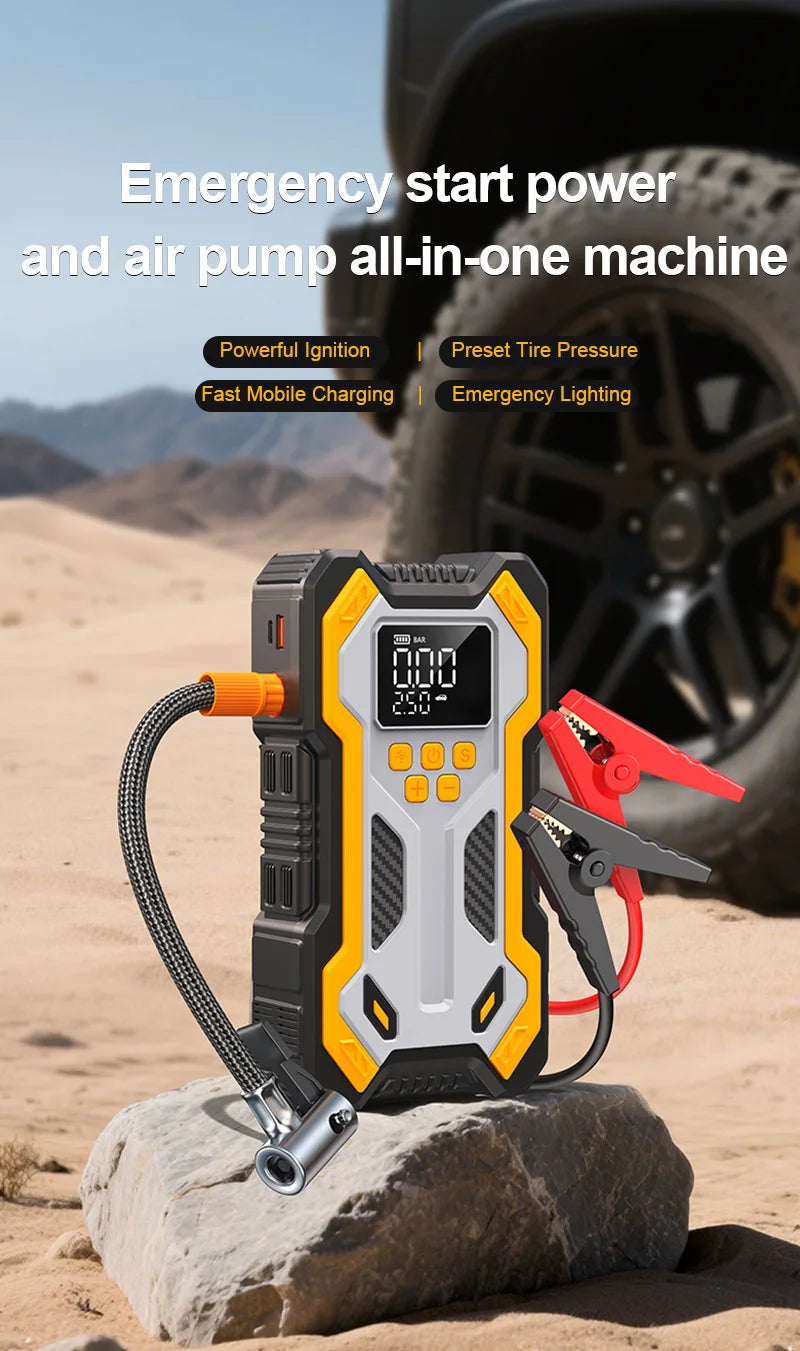Car Jump Starter With Air Compressor LCD Screen 30000mAh Portable Booster Charger 7000A Powerful Car Battery Starting Devi
