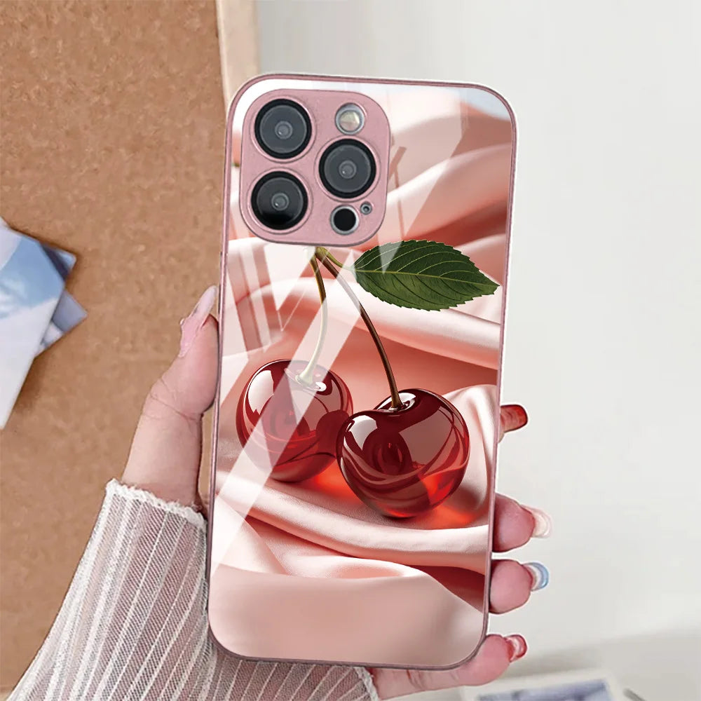 Cherry Painted Hard Phone Case For Samsung S25 Ultra S26 S24 S23 S22 S 25 Plus S21 S20 FE Cases Tempered Glass Back Cover Funda