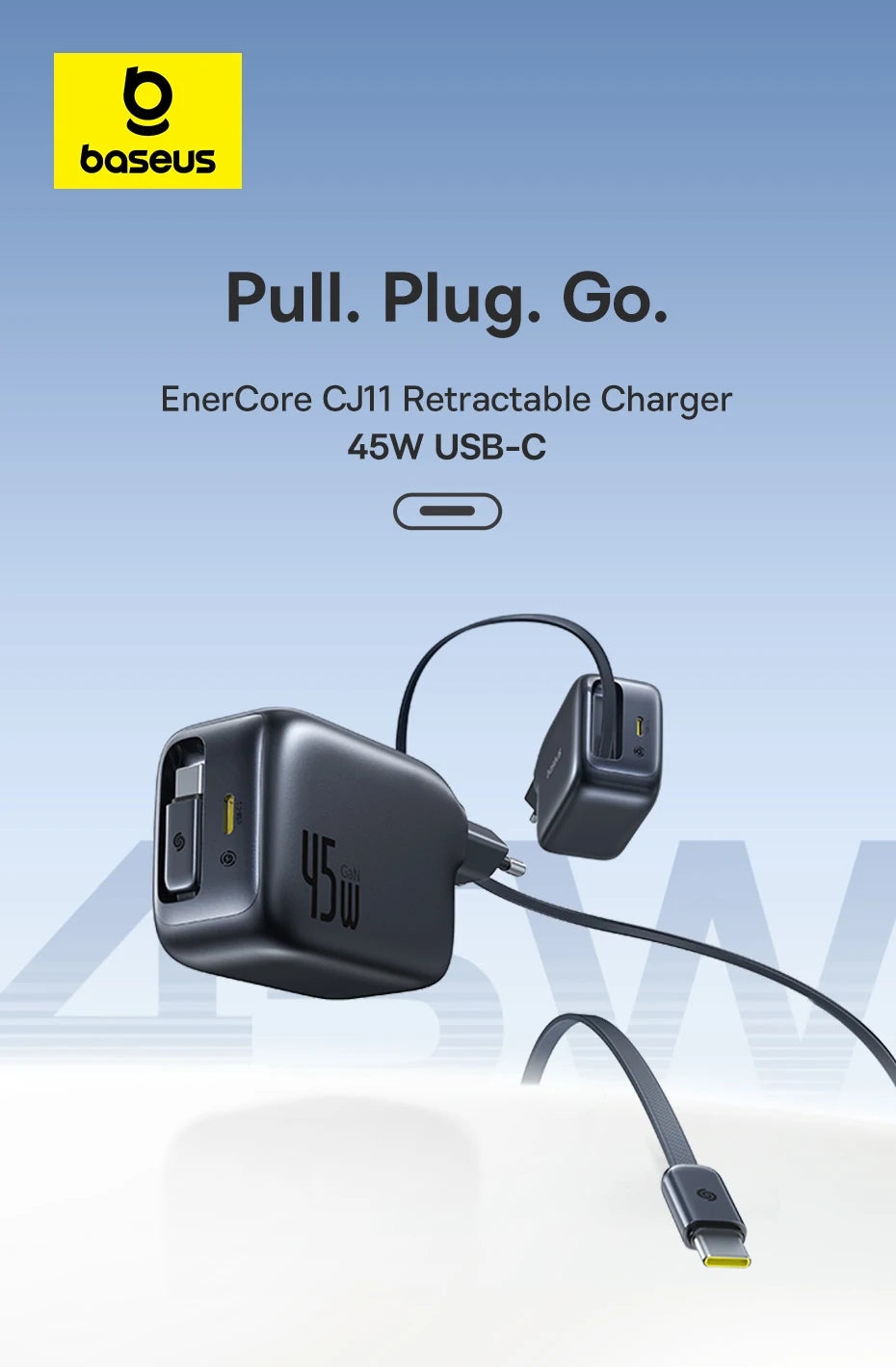 Baseus 67W 100W Fast Charger GaN Charger USB C Retractable Cable Phone Charger For iPhone Samsung Laptop Charger PD QC Charger