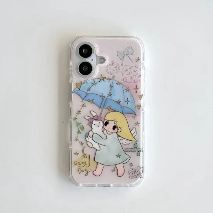 Cartoon Anime Girl Phone Case for iPhone 17 16e 16 15 14 13 12 11 Pro Max X Xs XR XSMax 8 7 6 6s Air Plus Feather Texture