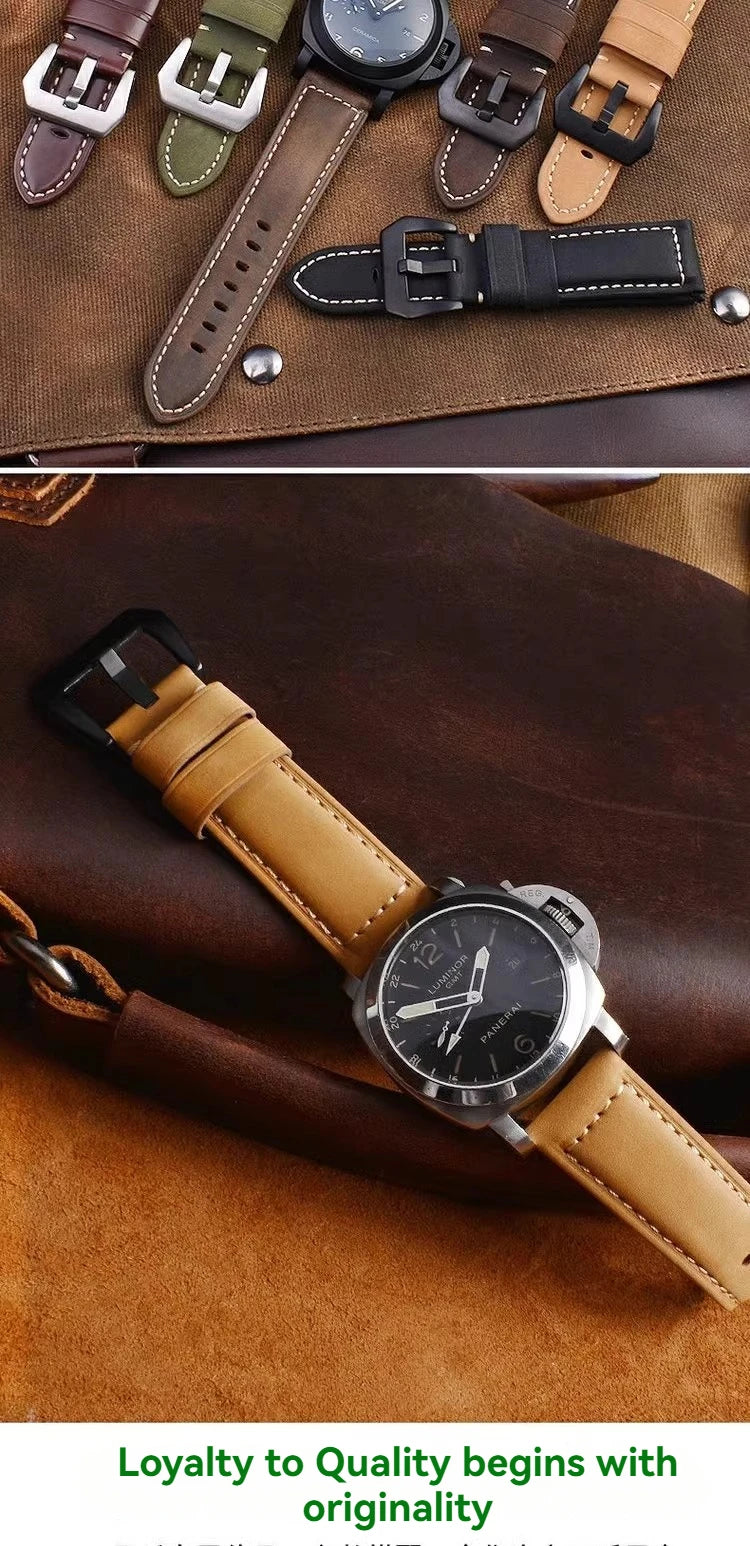 For Panerai Fossil SEIKO TISSOT Watchband Genuine Leather Bracelet male Frosted cowhide Strap Watch band 22 24mm 26m Accessories