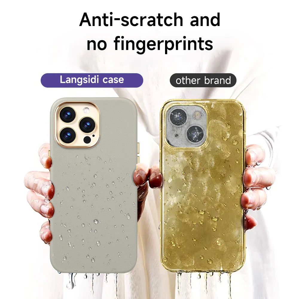 LANGSIDI Original Genuine Leather Magnetic Phone Case for iPhone 12 13 14 Pro 14 Plus 14Pro Wireless Charging for Magsafe Case