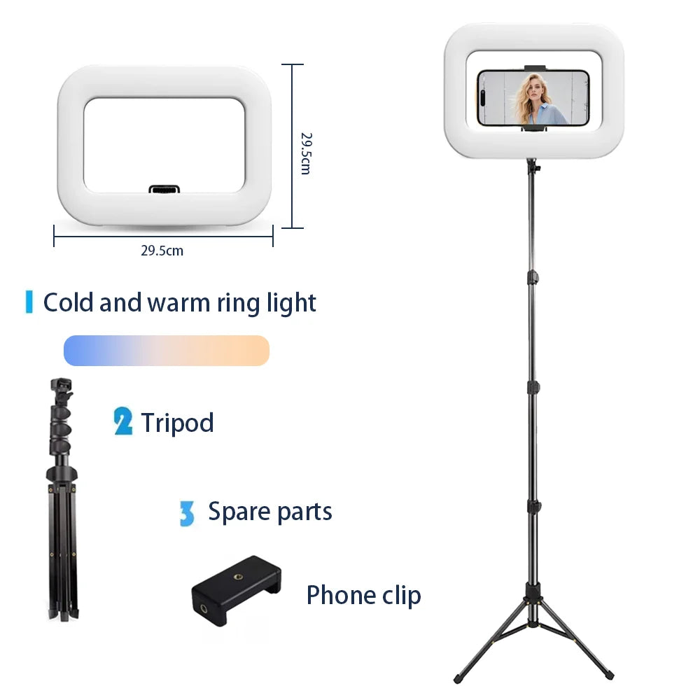 Roreta New Handheld Ring LED Rechargeable Fill Light Portable Mobile Phone Live Broadcast Selfie Photography with Phone Clip