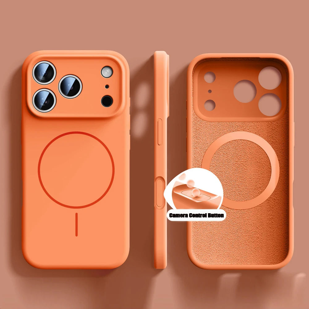 Orange Liquid Silicone for Magsafe Case for iPhone 17 Pro Max 17 Air Soft Magnetic Charing Cover for iPhone 13 14 15 16 Pro Max