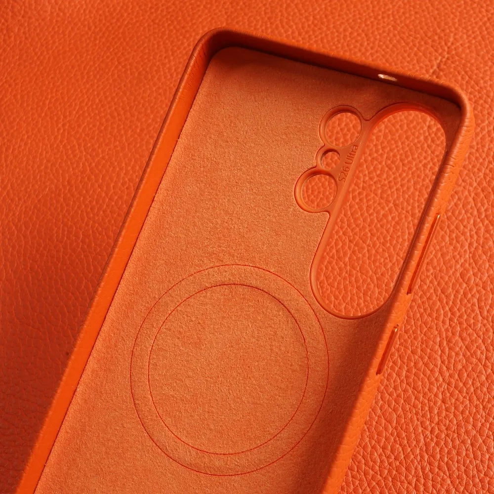 Genuine Leather Cases Magnetic Wireless Charging Lychee Pattern For Samsung Galaxy S26 Ultra S25 S24 S23 S22 S21 S20 Back Cover