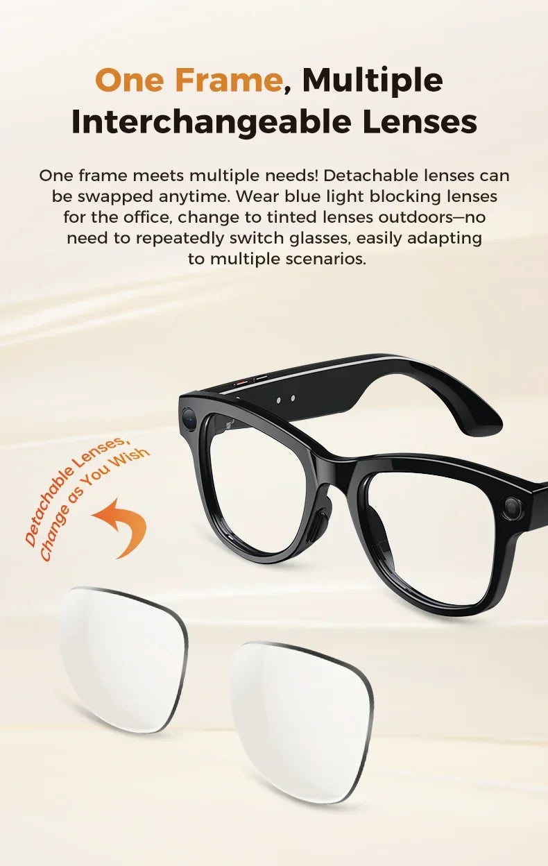 MOGCO Smart AI Glasses, 8MP Camera, Real-time Translation, 3600mAh Charging Case, 43.6g Ultra Lightweight Portable Eyeglasses