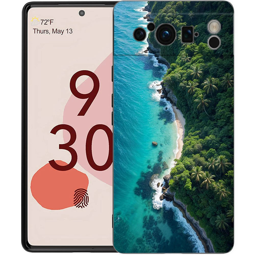 Summer Beach Scene at Sunset on sea Palm Tree Phone Case For Google Pixel 9 8 7 6 Pro XL 8A 7A 6A TPU Shell Shockproof Cover