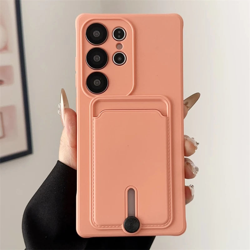 Soft Silicone Case For Samsung S25 S24 S23 S22 S21 Ultra Plus FE Wallet Card Holder Case For Samsung A56 A55 A72 A36 A53 A35 A54
