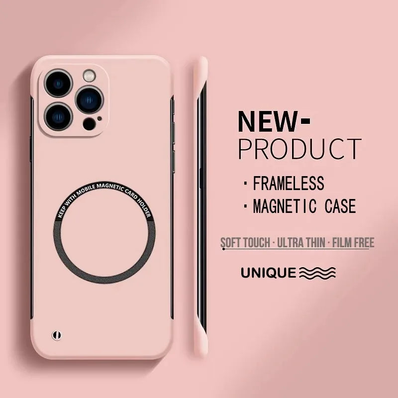 Ultra Thin Hard PC Magnetic Frameless Phone Case For Magsafe iPhone 17 16 15 14 Pro Max 13 Mini Air 16e Matte Color Solid Cover